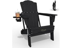 THOEOE Adirondack Chair, Folding All-Weather Outdoor HDPE Patio Chair with Cup Holder, Black