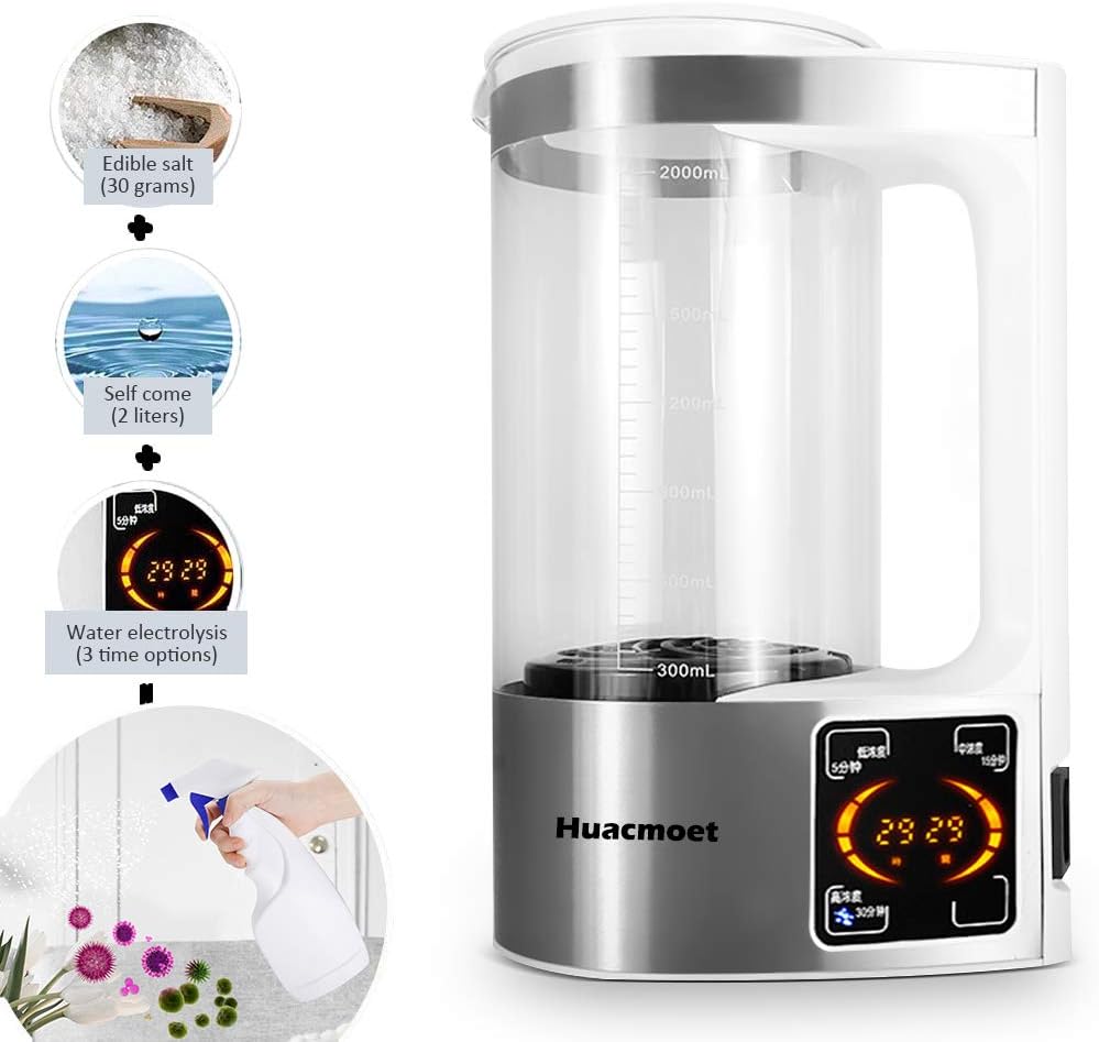 Huacmoet Portable Disinfection Liquid Making Machine, 2000ML Capacity Disinfectant Machine Self-Made Disinfection for Kitchens, Bathrooms, Glass, Rugs and More