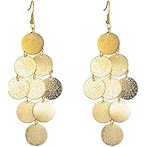 coadipress Layered Dangling Disc Earrings for Women Gold Plated Handmade Boho Lightweight Chandelier Dangle Drop Earring Layered Leaf Earrings Vintage Multiple Circle Teardrop Earrings Statement Earrings