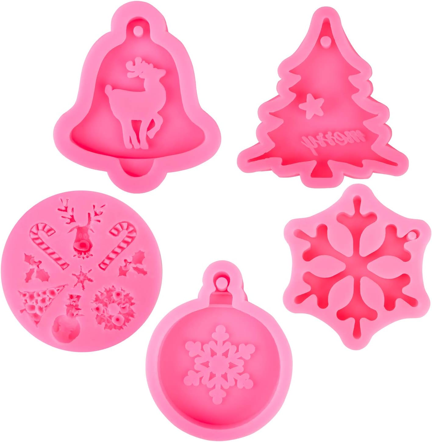 Qpout Christmas Baking Molds (5pcs),Silicone Cake Fondant Baking Molds Chocolate Candy Baking Tool for Christmas Birthday Party Cake Decoration Cupcake Topper