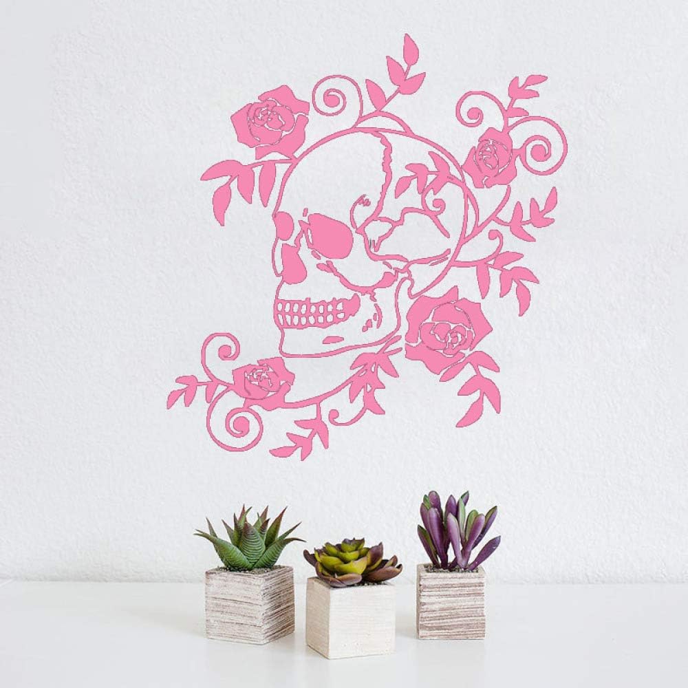 guijiumai Dangerous Flowers Wall Sticker Home Decor Roses Flowering Art Skull Wall Decals Art Murals Room Decoration 5 63cmx59cm