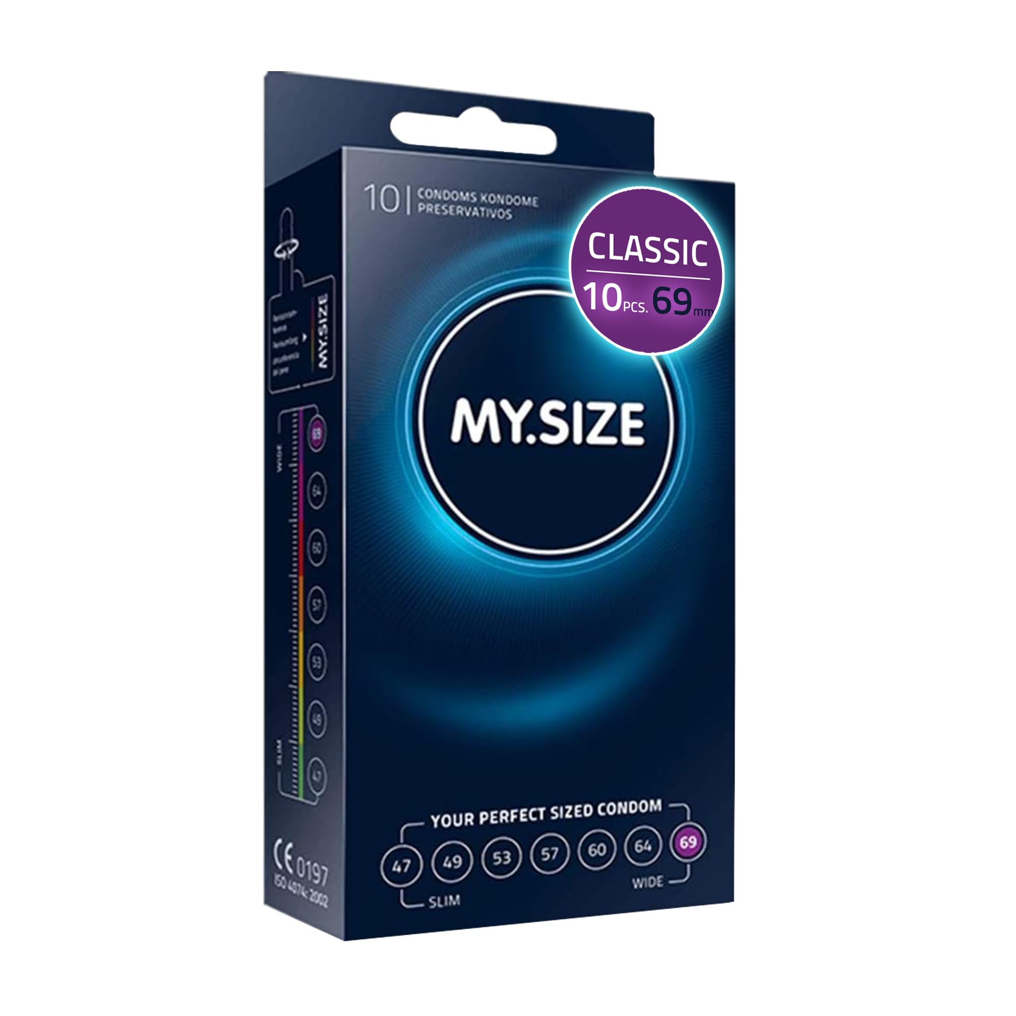 MY.SIZE Classic Condoms Size 7 I 69 mm Width I 10 Pieces Standard Pack I Premium Kondoms Extra Thin I True to Touch Gossamer I Thin 0.07 mm wall Thickness I Condoms Vegan I Condom for Men