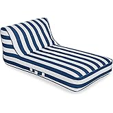 Upholstered Large Reclining Pool Float Lounger Blue Stripe Tanning Chair XL | Inflatable Comfortable Supportive Backrest Heavy Duty Construction For Relaxing Sunbathing Resort Lake Beach Summer Water Use