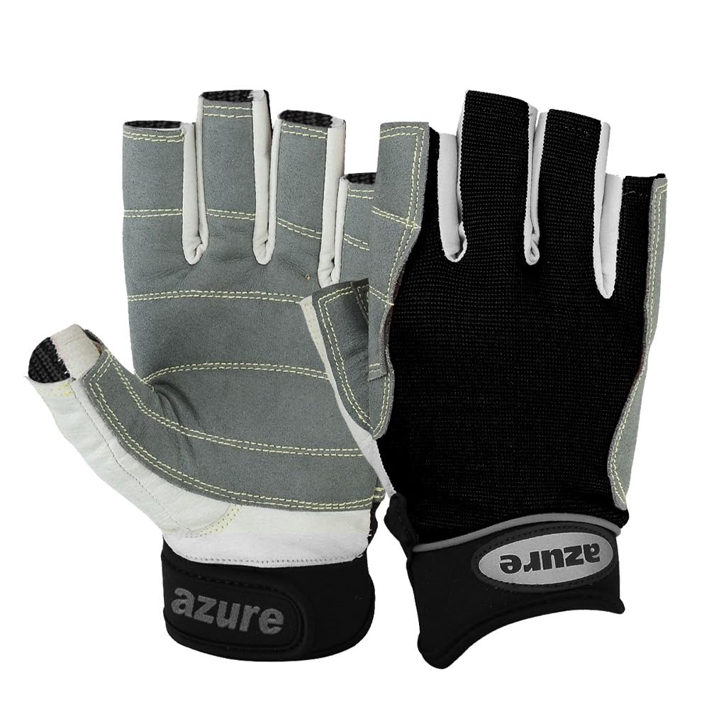Azure sailing Gloves STOPWATCH FRIENDLY STRONG STITCHING,Best enforced PALM, Breathable -Cut Finger (Grey/Black Medium)