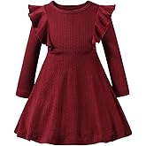 Kionio Toddler Girl Christmas Dress Baby Sweater Dresses Ruffle Ribbed Knit Long Sleeve A-Line Swing Fall Winter