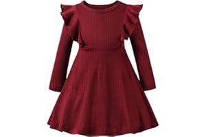 Kionio Toddler Girl Christmas Dress Baby Sweater Dresses Ruffle Ribbed Knit Long Sleeve A-Line Swing Fall Winter