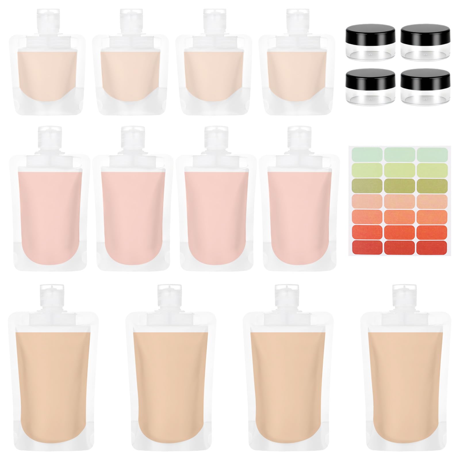 17PCS Travel Pouches and Pots for Toiletries - 5ml, 30ml/50ml/100ml Bottles with Lids, Portable Containers for Shampoo and Conditioner Cream