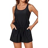 Smismivo Swim Romper Modest Swimsuits for Women One Piece Swim Suits Shorts Bathing Suit with Built in Bra and Pockets