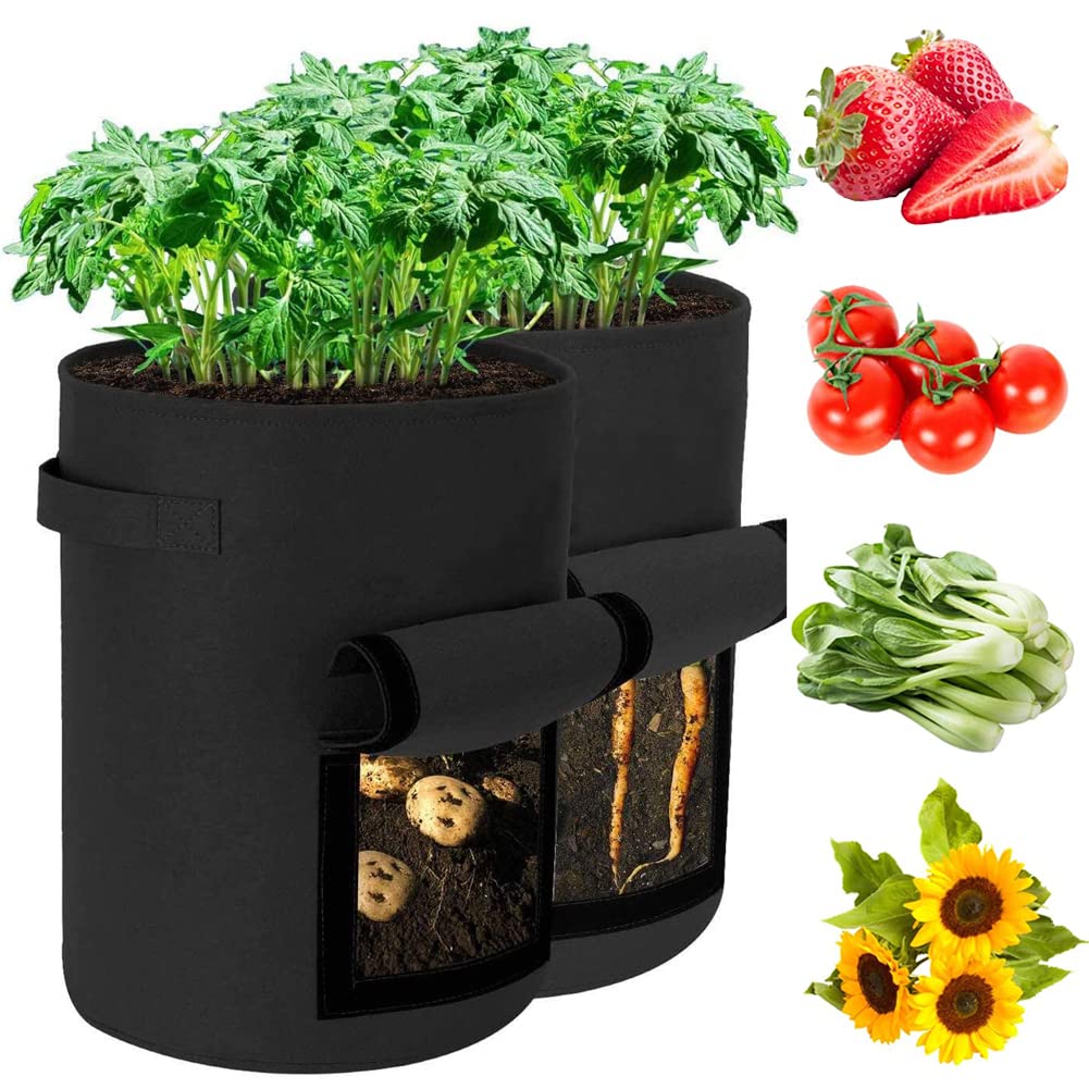 FANDE Potato Planting Bag, 2PCS Vegetable Plant Growing Bag, Plant Planting Container, with Flip Cover and Handle, for Growing Vegetables, Fruits, Household Planting Bag (10 Gallons)
