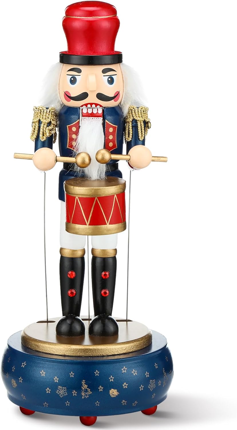 Nutcrackers - Nutcracker Music Box Wooden Nutcracker Soldier Toy Handmade Nutcracker Figures Christmas Nutcrackers Soldiers Wind up Musical Box Clockwork Christmas Music Box for Gift Home Decor (Retro Style)