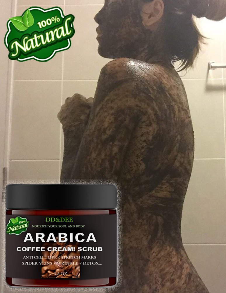Arabica Coffee Cream Body Scrub Anti-Cellulite with Caffeine Great for Dry, Rough And Sensitive Skin Provides firming, Skin Radiant, Contains 100% All Natural 3.5 Oz