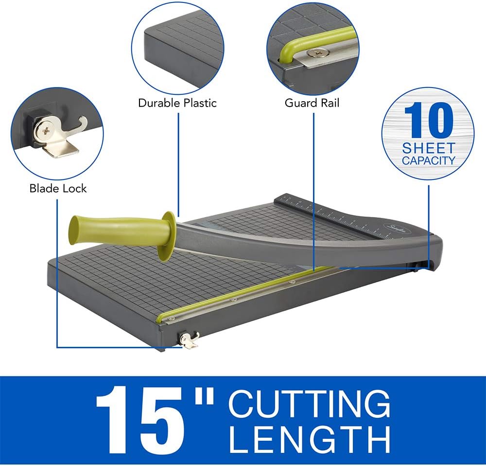 Swingline Paper Trimmer, Guillotine Paper Cutter, 15 inches Cut Length, 10 Sheet Capacity, ClassicCut Lite (9315) : Stack Paper Trimmers : Office Products