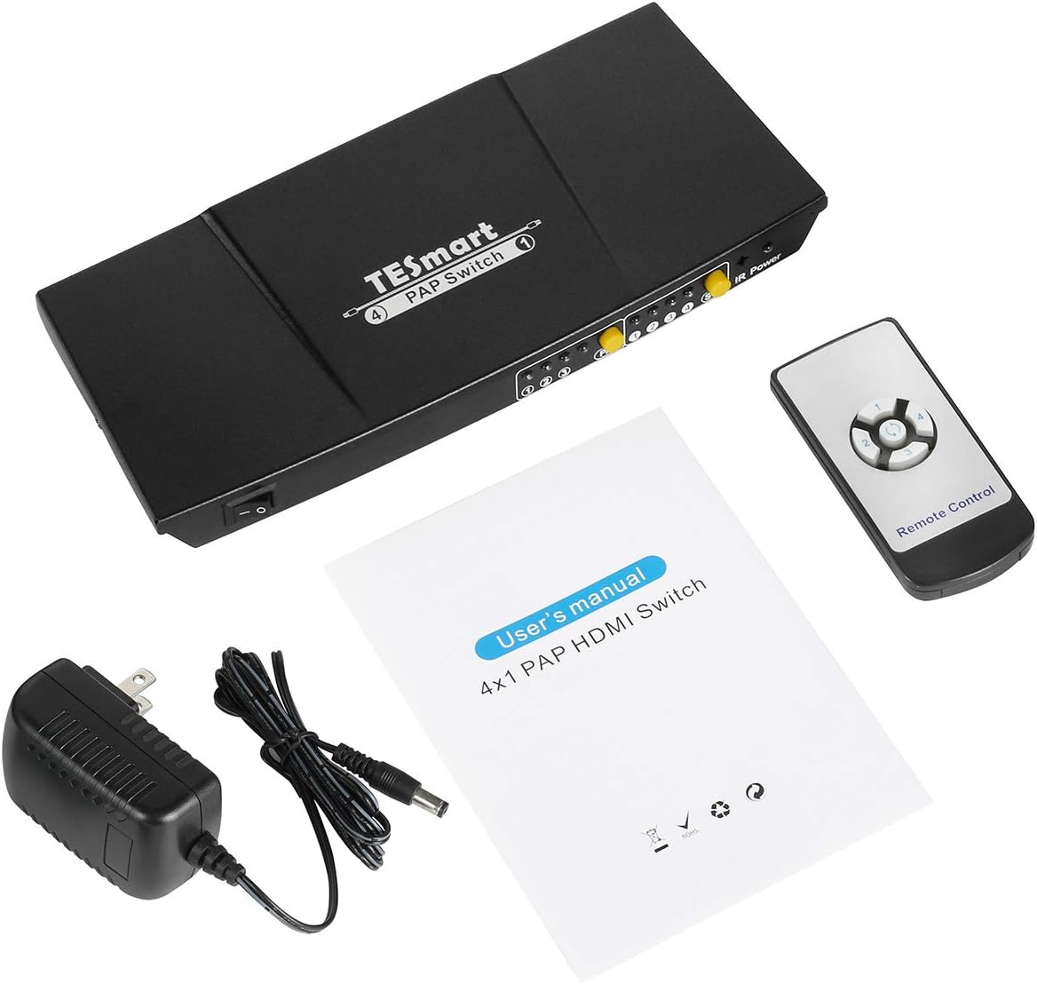 TESmart HDMI Switch 4X1 Quad Screen Multi-Viewer Splitter Seamless Switcher with 5 Display Modes IR Remote, Support 1080P@60Hz 4 in 1 Out(Black): Home Audio & Theater