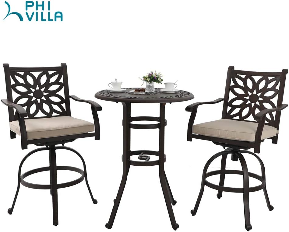 PHI VILLA 32" Cast Aluminum Pub Height Bistro Round Table for Oudoor Paito - 41" Height: Kitchen & Dining