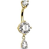 CM Crareesi Mania Belly Button Ring Dangle Belly Rings 316L Surgical Steel Belly Button Piercing Jewelry Teardrop Navel Ring for Women
