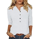 Scgirl Womens 3/4 Sleeve Shirts Basic Button V Neck T-Shirts Cute Casual Tunic Tops Pullover