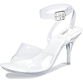 NBUUNBU Clear Heels For Women Transparent Strappy Platform Sandals Ankle Strap High kitten Heel Sexy Slingback Stiletto Comfortable Dress Shoes Open Toe Slip On Mules Pump