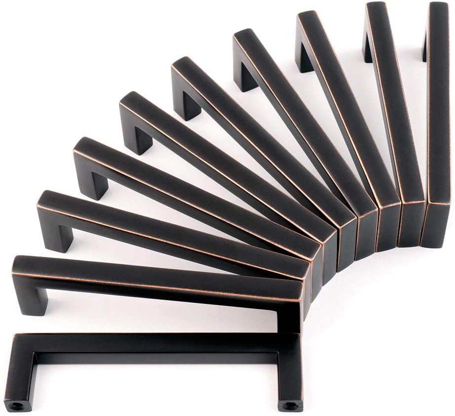 Koofizo Solid Square Bar Cabinet Handle - Oil Rubbed Bronze Furniture Pull, 3.8 Inch/96mm Screwhole Distance, 10-Pack for Kitchen Cupboard Door, Bedroom Dresser Drawer, Bathroom Wardrobe Hardware