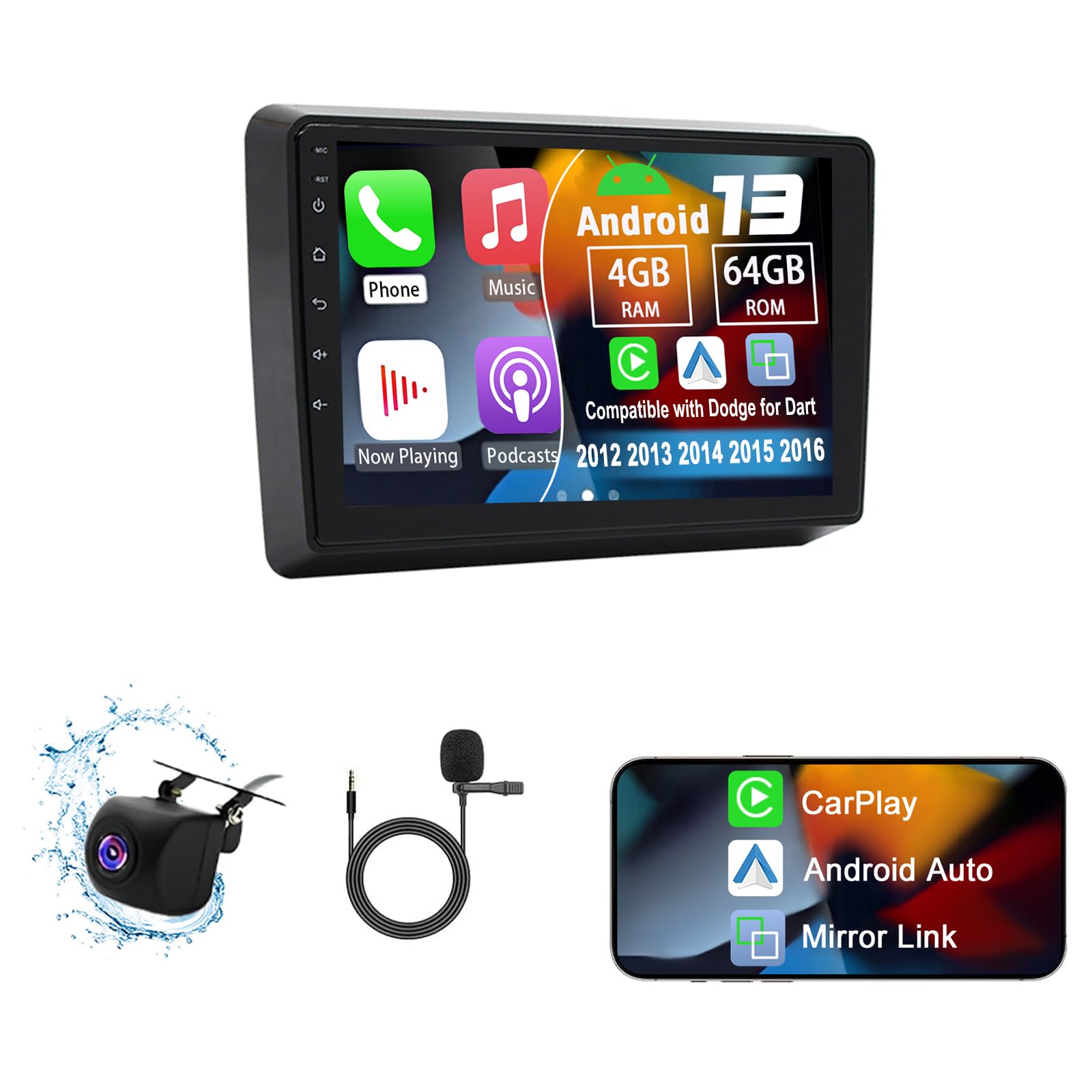 Photo 1 of **POSSIBLY FOR PARTS/ MISSING ASSEMBLY PIECES** Slakerbe Android 13 Car Radio Compatible with Dodge for Dart 2012 2013 2014 2015 2016, 4G+64G 9" Touch Screen Car Stereo Radio with Wireless Carplay Android Auto GPS WiFi Mic Backup Camera