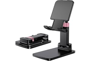 Meizigua Phone Stand for Desk Cellphone Holder Height Angle Adjustable Stands, Anti-Slip Base, Compact Design for iPhone Android Devices,Black,1Pack