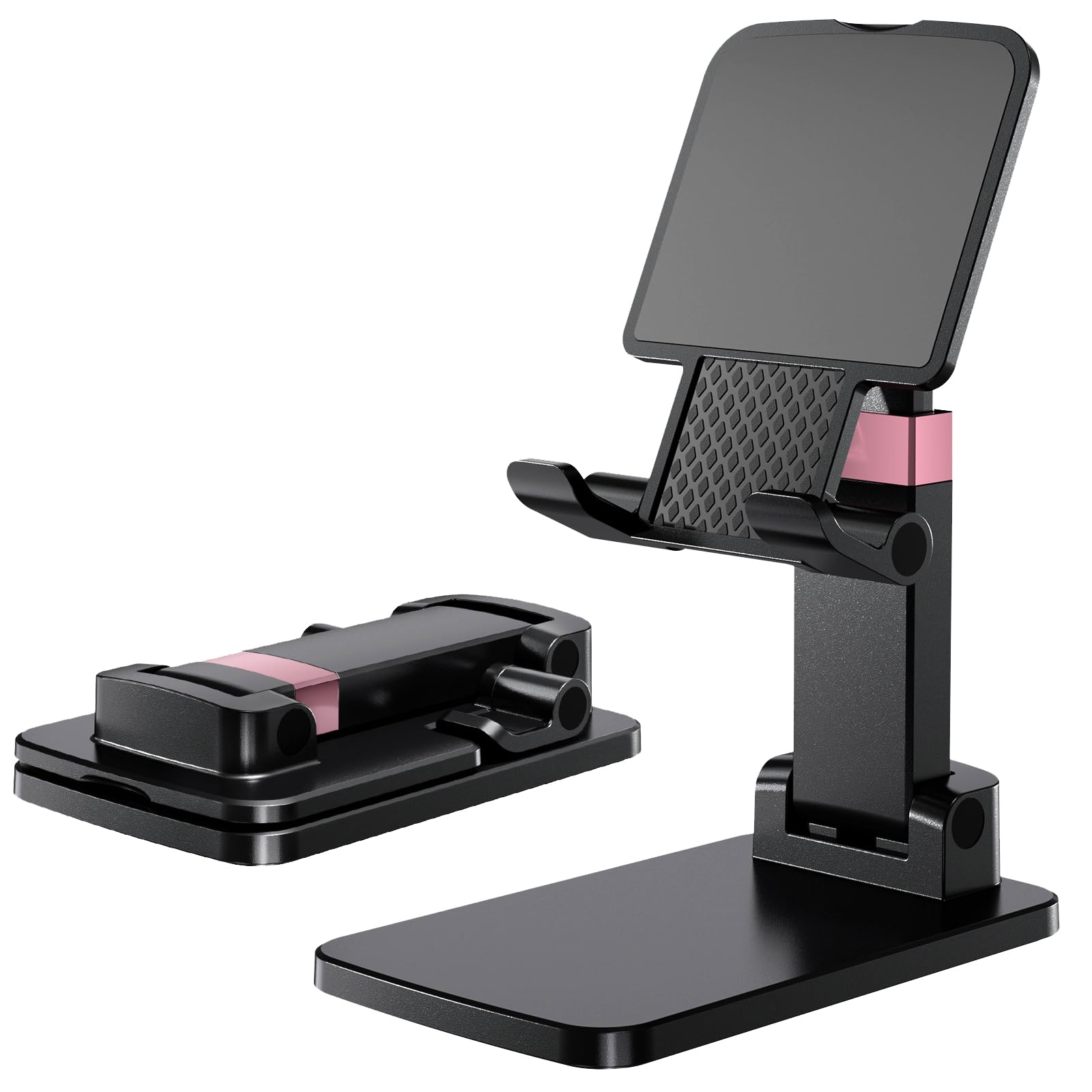 Meizigua Phone Stand for Desk Cellphone Holder Height Angle Adjustable Stands, Anti-Slip Base, Compact Design for iPhone Android Devices,Black,1Pack