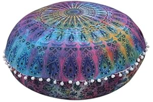 ShakDeco Cotton Large 32" Mandala Floor Pillow Cover Meditation Cushion Seating Throw Cover Hippie Decorative Bohemian Pouf Bohemian Indian Pouf Cover (Multicolored)