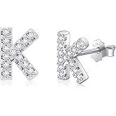 AILUOR Initial Stud Earrings for Women, Sterling Silver CZ Initial Letter Stud Earrings for Women 14K Gold Plated Simulated Diamond Hypoallergenic Alphabet Letter Earrings for Women Birthday Gifts Jewelry