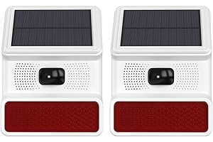 HAPIPPOFA Solar Outdoor Motion Sensor Alarm with Sound and Strobe Light Red Sensor Alarm-Monitor&Protect Property for Yard, Woods, Farmland,Garage(2 Pack)