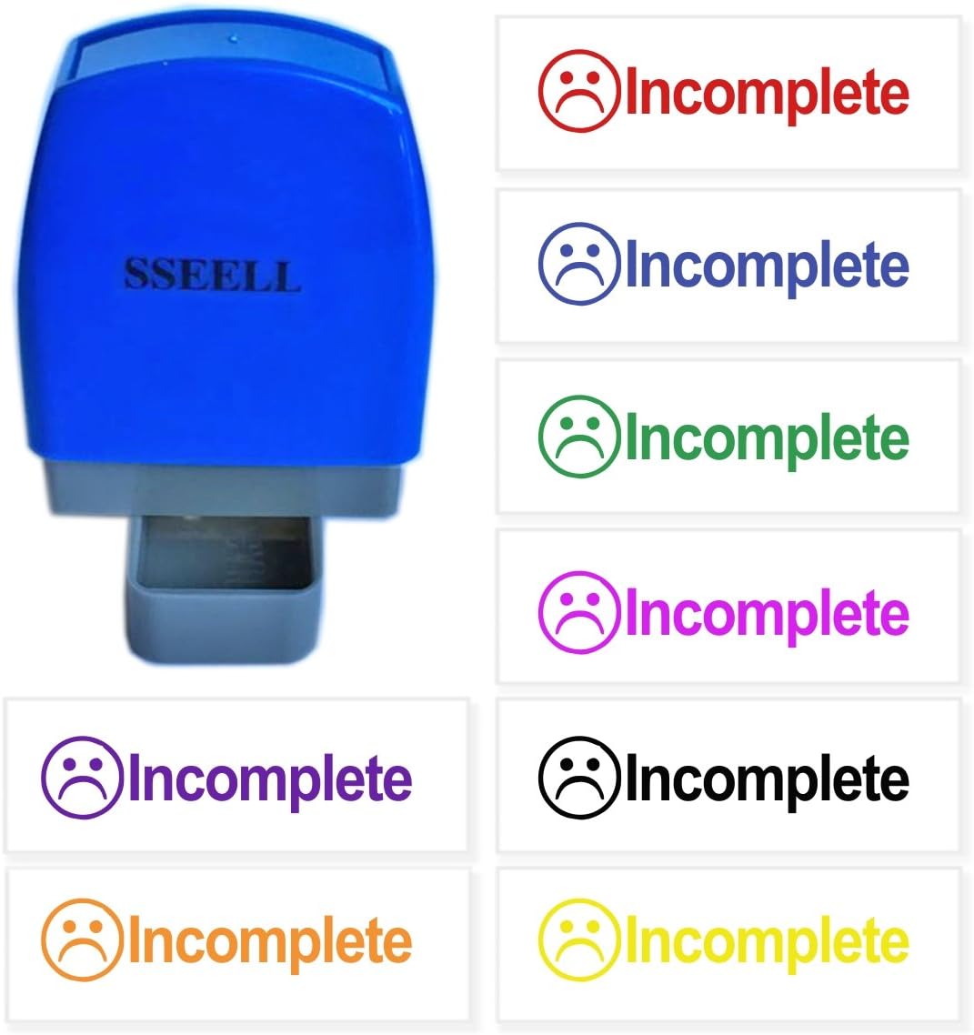 SSEELL Incomplete Reward Stamp Self Inking for School Student Teacher Homework Feedback Stamp Rubber Flash Stamp Self-Inking Pre-Inked RE-inkable School Stationary - Black Ink Color