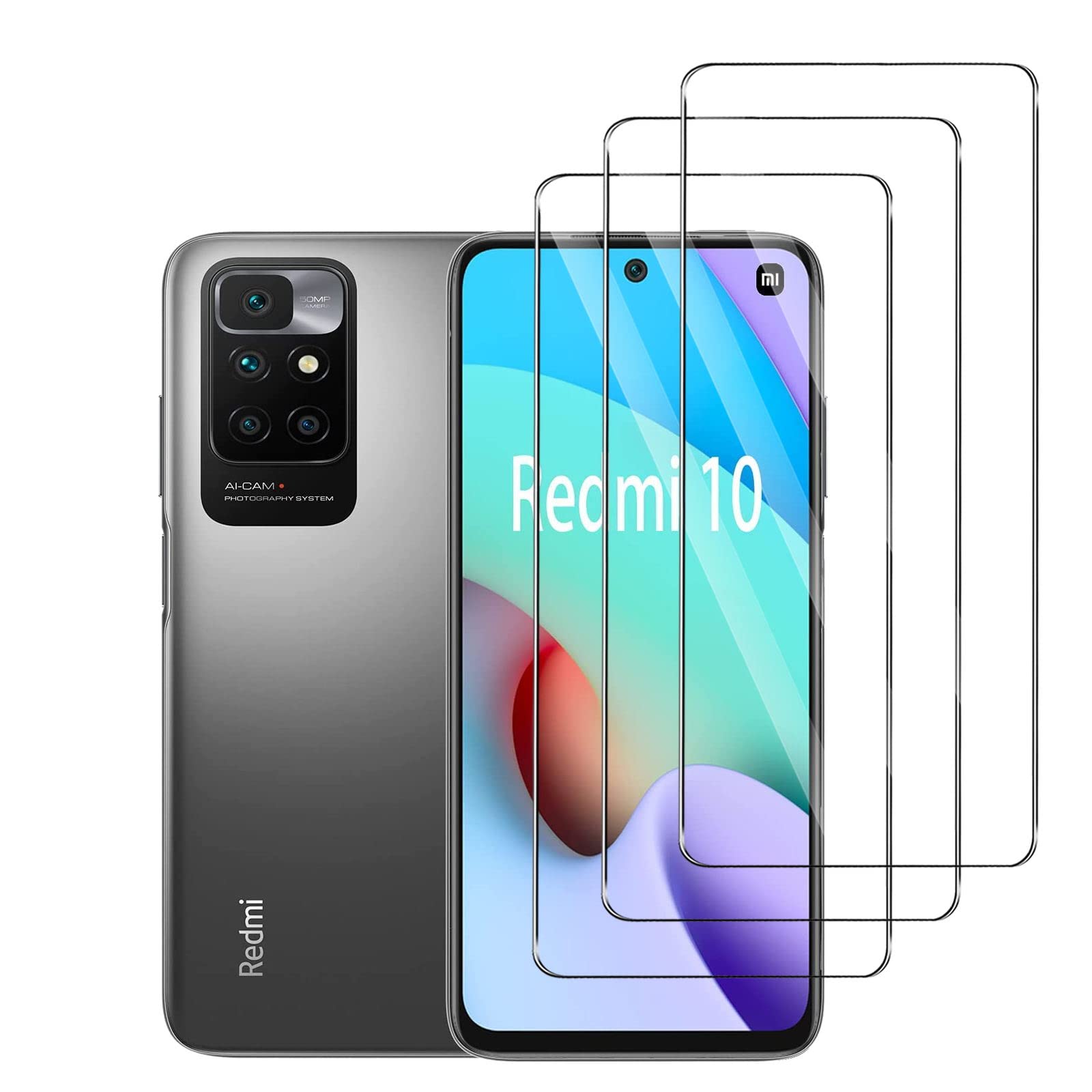 Phone Screen Protector for Xiaomi Redmi 10, [3 Pack] Tempered Glass for Xiaomi Redmi 10, 9H Tempered Glass, Bubble-Free, High Definition, Anti-Scratch