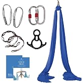 Aum Active Aerial Silks Starter Kit, 9 Yards, Aerial Yoga Hammock, Hardware | Knitted fabric with pose guide, for aerial yoga, gymnastics, silk swing, stretching and home gym use, suitable for all levels