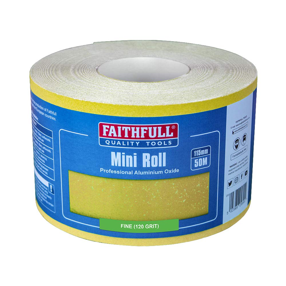 Faithfull FAIAR115120Y 50M Fine (120 Grit) Sandpaper Roll Yellow (Std) 115mm x 50M