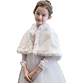 SK Studio Girls Faux Fur Wraps Shawl Girl Bolero Shrug Princess Cape Party Dress Up Jacket White, 7-11 Years