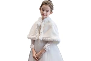 SK Studio Girls Faux Fur Wraps Shawl Girl Bolero Shrug Princess Cape Party Dress Up Jacket White, 7-11 Years
