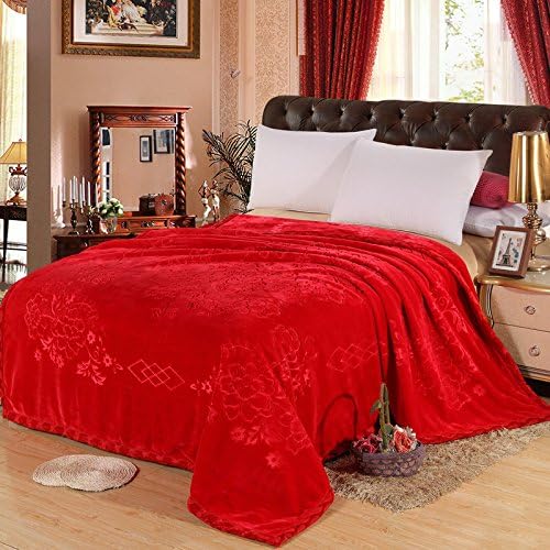 BDUK The Autumn And Winter Embossing Raschel Wedding Solid Color Thick Stereo Stamp Blankets 7 Catties Of Red 200*230Cm/3.5 Catty