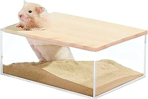 kathson Hamster Sand Bath Box Transparent Acrylic Small Animals Shower Bathtub Guinea Pigs Digging Sand Container Cage Accessories for Lemmings Gerbil Mice Hedgehog Chinchilla (Rectangle)