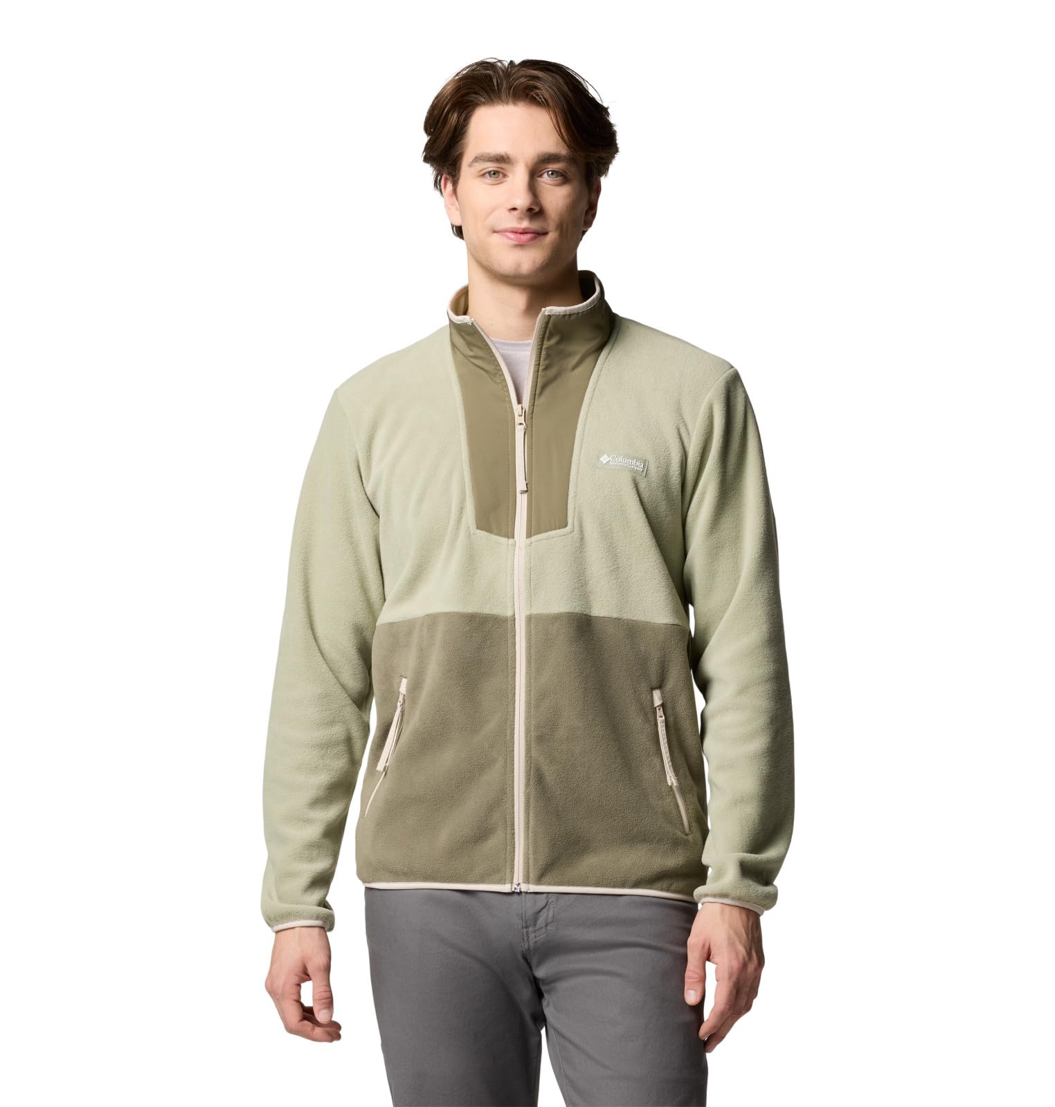Columbia Men’s Sequoia Grove Full Zip Fleece Jacket, Safari/Stone Green, 1X