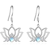 SVODEA Lotus Earrings 925 Sterling Silver Moonstone Lotus Flower Dangle Earrings Yoga Lotus Jewelry Gifts for Women