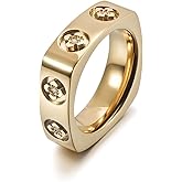 WISTIC 18K Gold Rings for Women Non Tarnish, Vintage Statement Cocktail Cubic Zirconia Ring, Gold Plated Stainless Steel Chunky Rings, Fashion Finger Jewelry Size 6,7,8,9