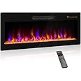 BELLEZE 42" Electric Fireplace Heater, 1400 W Recessed & Wall Mounted Electric Fireplace with Remote Control, Heater with Adjustable Flame Color and Brightness, Timer, Touch Screen