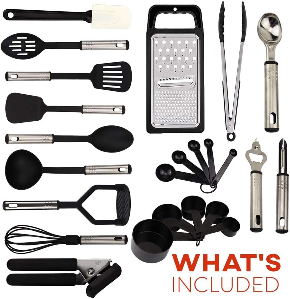 Kitchen Utensil Set 24 Nylon and Stainless Steel Utensil Set, Non-Stick and Heat Resistant Cooking Utensils Set, Best Kitchen Tools, Useful Pots and Pans Accessories and Kitchen Gadgets: Kitchen & Dining