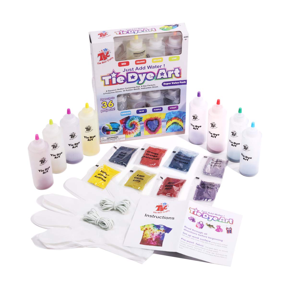 TBC The Best Crafts 8 Colours Tie Dye Kit. with Bonus Tie Dye Powder Refiils Packs