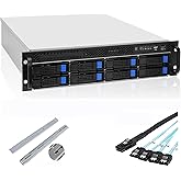 RackChoice 2U Server case 6Gbps hot swap 8 x3.5 Bays M-ATX/Mini-ITX Depth 21.5" Support ATX PSU, Include Sliding Rail and Min