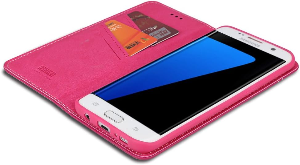Samsung Galaxy S7 Edge Case,Gebei Series Luxury Genuine Holsters Magnetic Flip Cover Stand Book Wallet for Samsung Galaxy S7 Edge (Rose Red) - Image 5