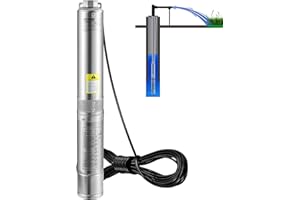 VEVOR Deep Well Submersible Pump, 1HP 230V/60Hz, 37gpm Flow 207ft Head, with 33ft Electric Cord, 4" Stainless Steel Water Pump for Industrial, Irrigation&Home Use, IP68 Waterproof Grade