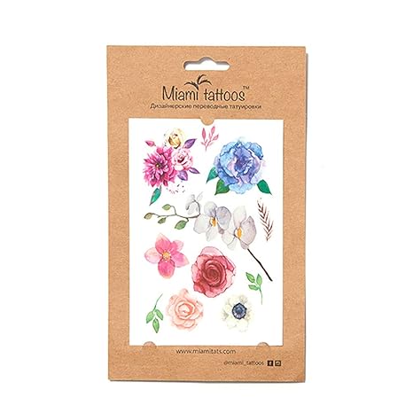 Miami Tattoos WATERCOLOR COLLECTION, temporäre tattoos aquarell, 1 blatt, 10 x 15 cm (BLOSSOM)
