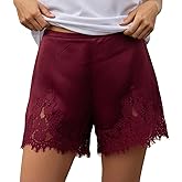 Womens Lace Trim Satin Shorts Y2k Shiny Elastic Waist Mini Shorts Side Zip Slip Pj Bottoms French Knickers