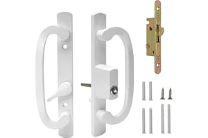 Toyvarnix Keyed Sliding Patio Door Handle Set with Mortise Lock, Offset Thumbturn - Replacement Doors Lock Fits 1-3/8" to 2-1/4" Thick Door, 3-15/16" Hole Spacing White