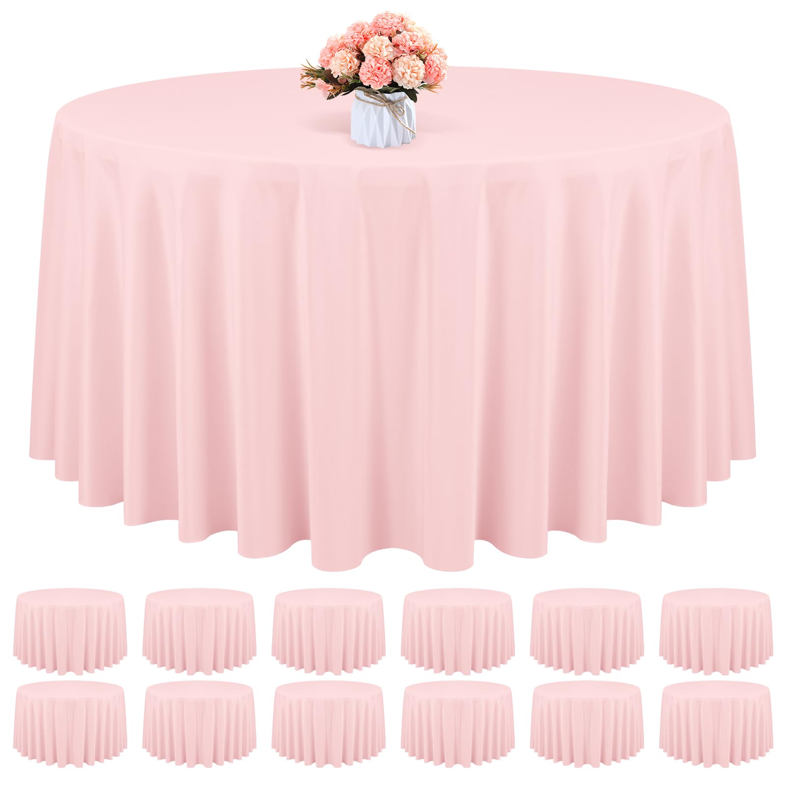 Photo 1 of 12 Pack Round Tablecloth 120 Inch - Pink Polyester Tablecloth for Round Table, Premium Pink Tableclothes Washable Fabric Table Cover for Wedding Party Banquet Restaurant Reception Dining