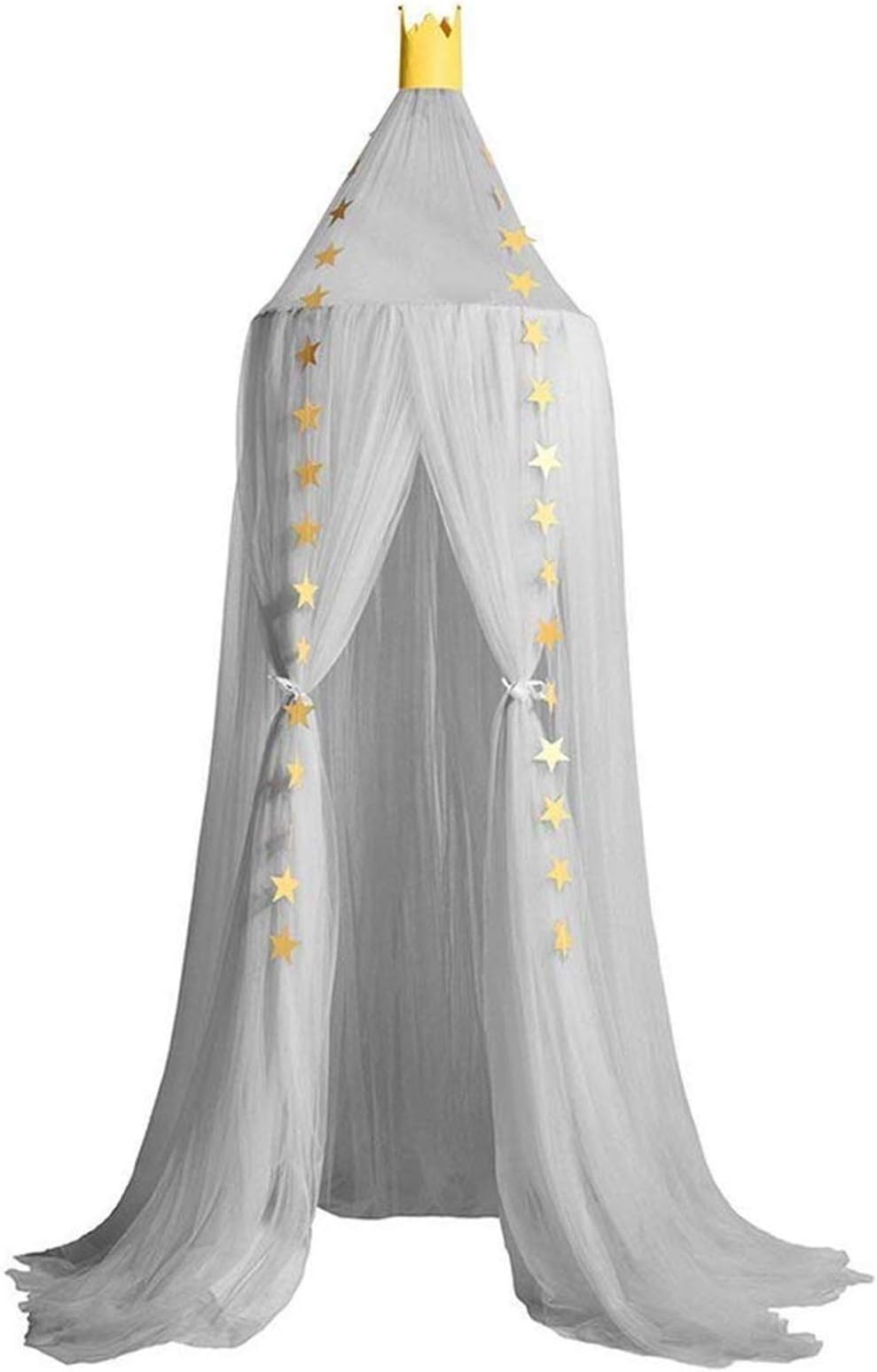 Conthfut Bed Canopy Premium Yarn Play Tent Bedding for Kids Playing Reading with Children Round Lace Dome Netting Curtains Baby Boys and Girls Games House (Gray)